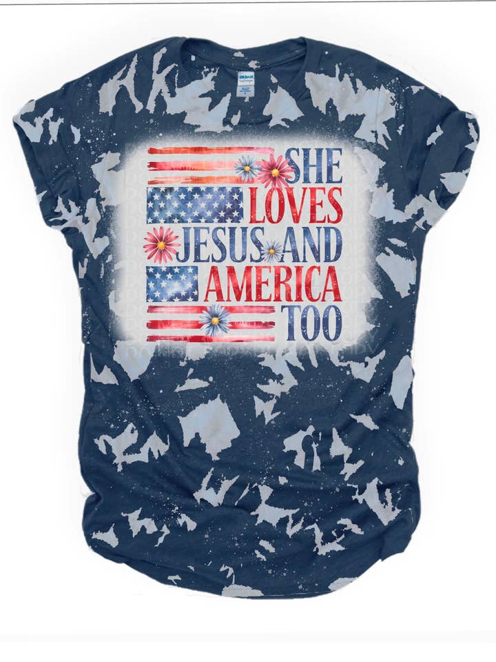 She Loves Jesus and America Too Bleached Tee for wholesale by Ms Bleached Tees N More