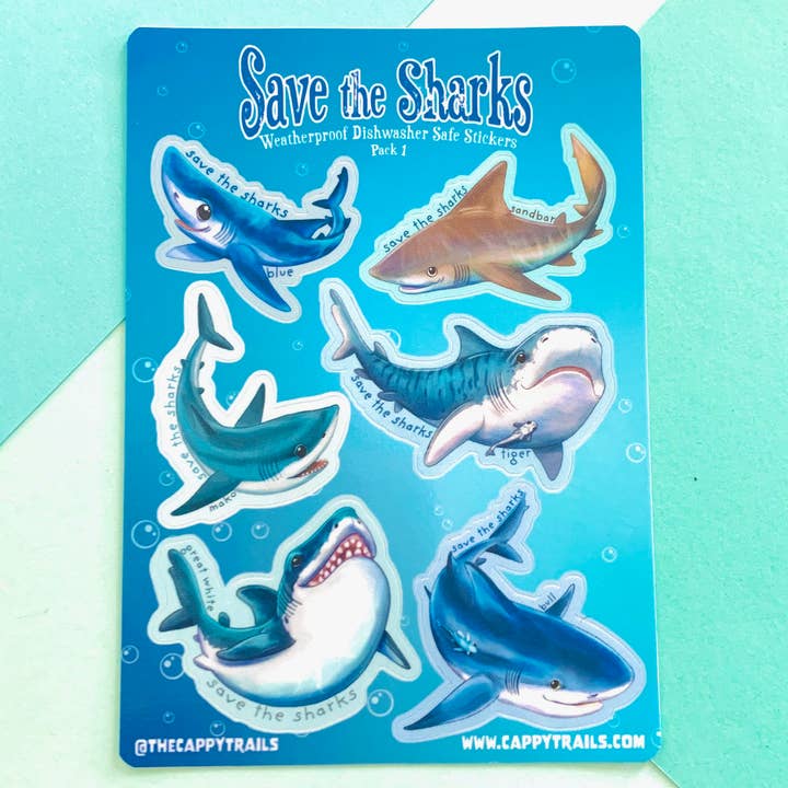 Shark Sticker Pack 1 vejrbestandigt klisterark for engroshandel hos Cappy Trails