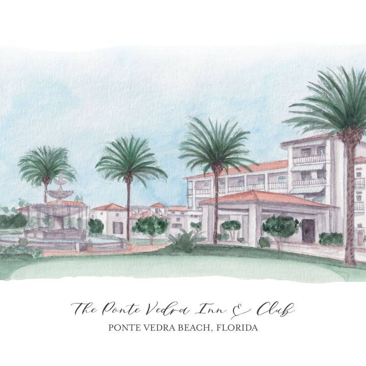 Ponte Vedra Inn and Club Watercolor Art Print for wholesale by Jenny Lemoine Design