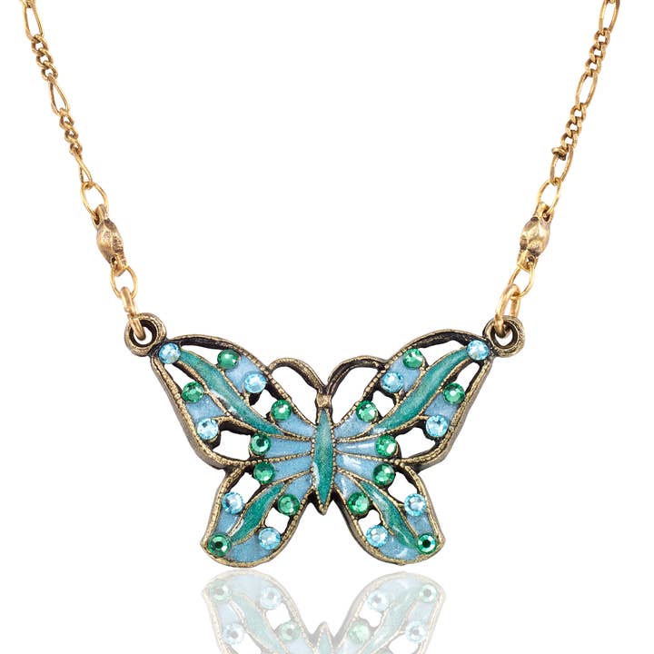 Filigree Green Enchanted Garden Butterfly Crystal Necklace for wholesale by Anne Koplik Designs, Inc.