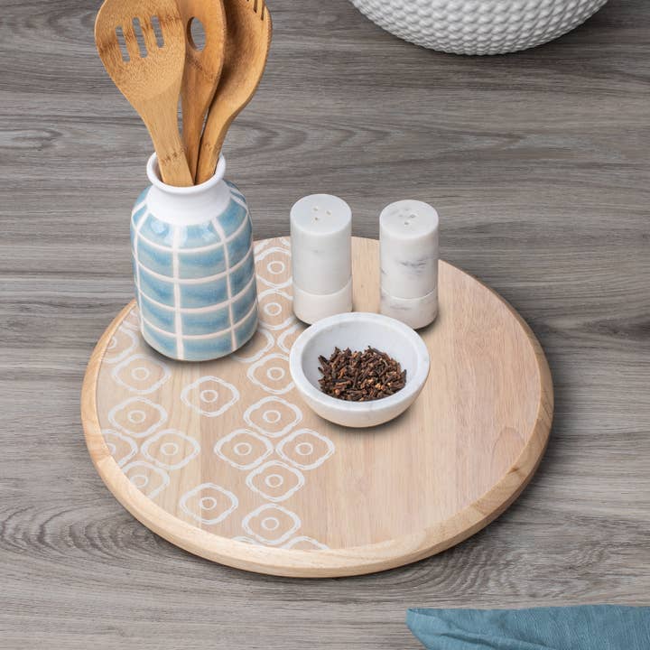 CounterArt/Highland Home/Thirstystone/CoasterStone – wholesale Lazy Susan – Whitewash Rubber Wood Lazy Susan Turntable 14" Diameter1