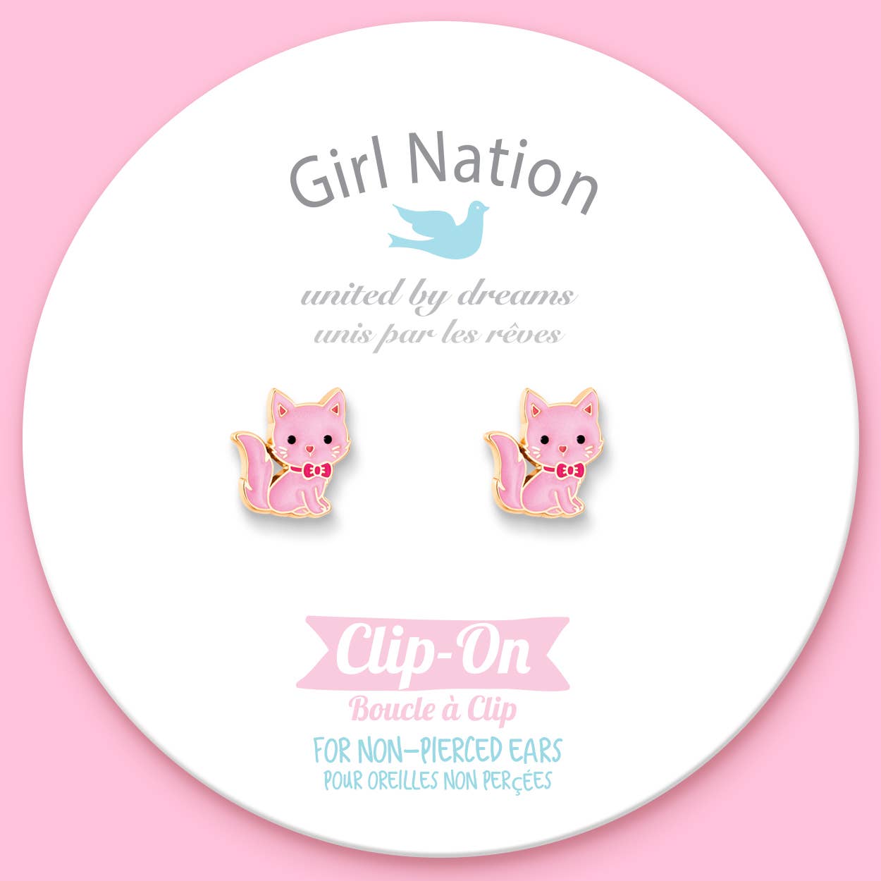 Girl Nation - Wholesale Earrings - Kids - CLIP ON Cutie Earrings | Pink Kitty3