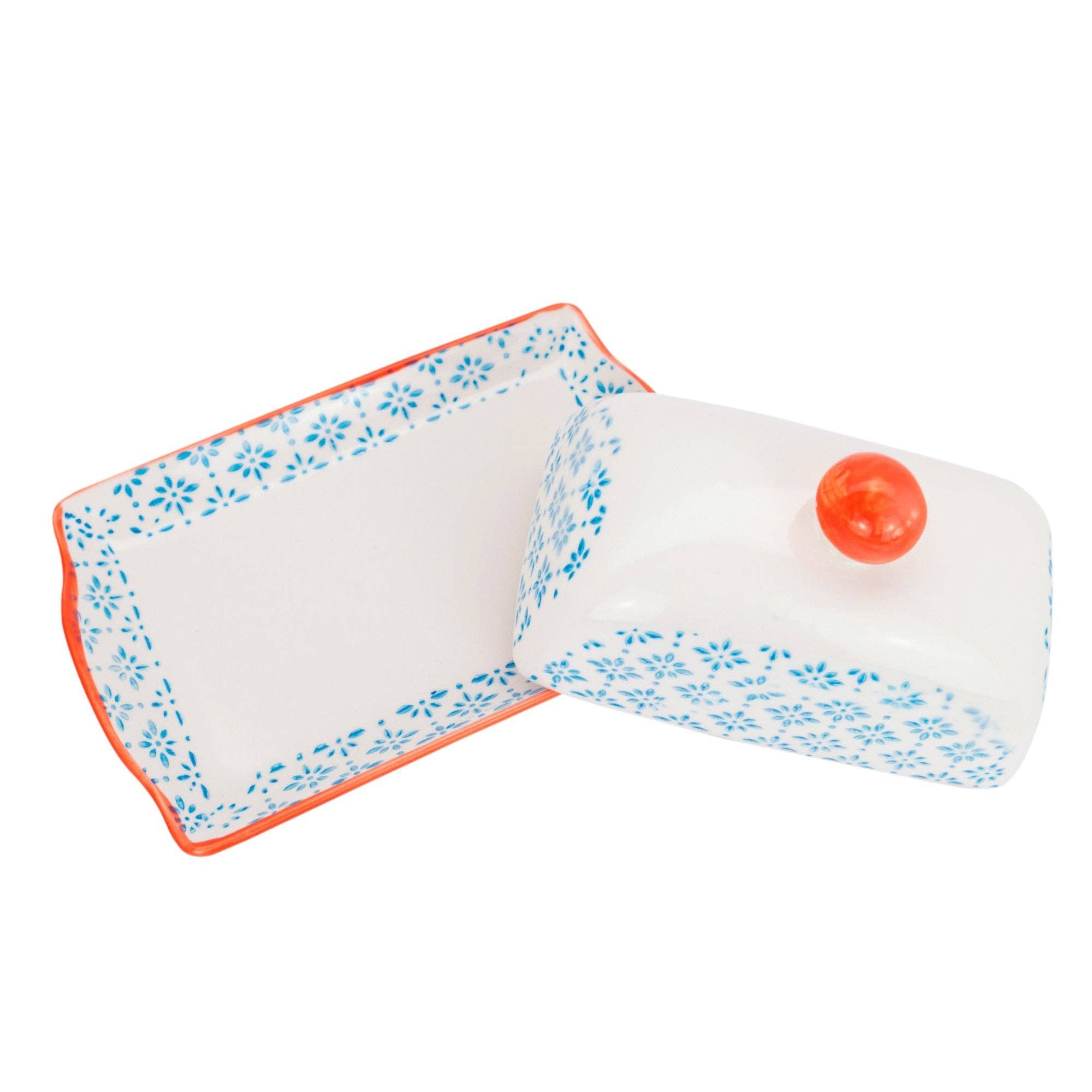 Rinkit Ltd - Wholesale Butter Dish - Nicola Spring Patterned Butter Dish with Lid Blue and Orange3