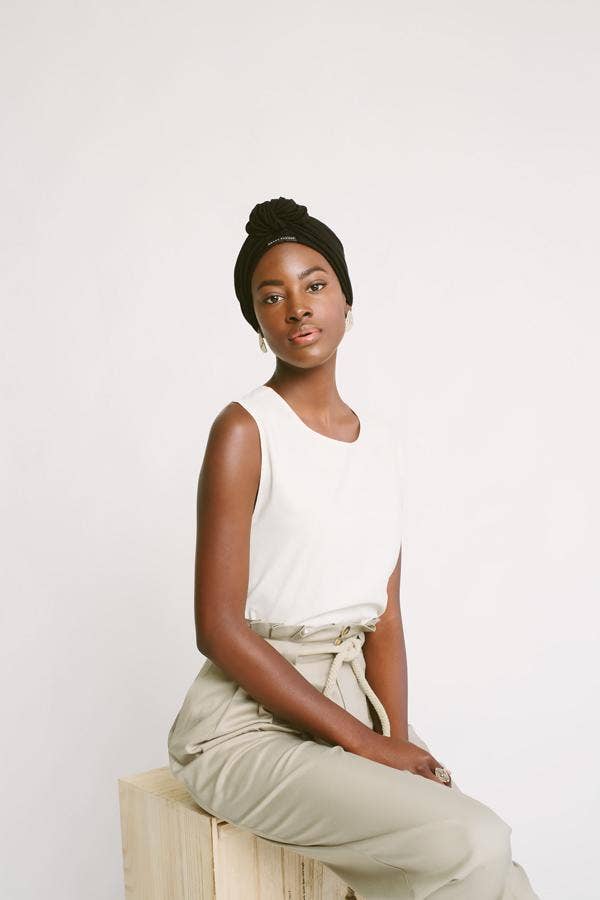 Black Satin-Lined Knot Turban for wholesale on Faire