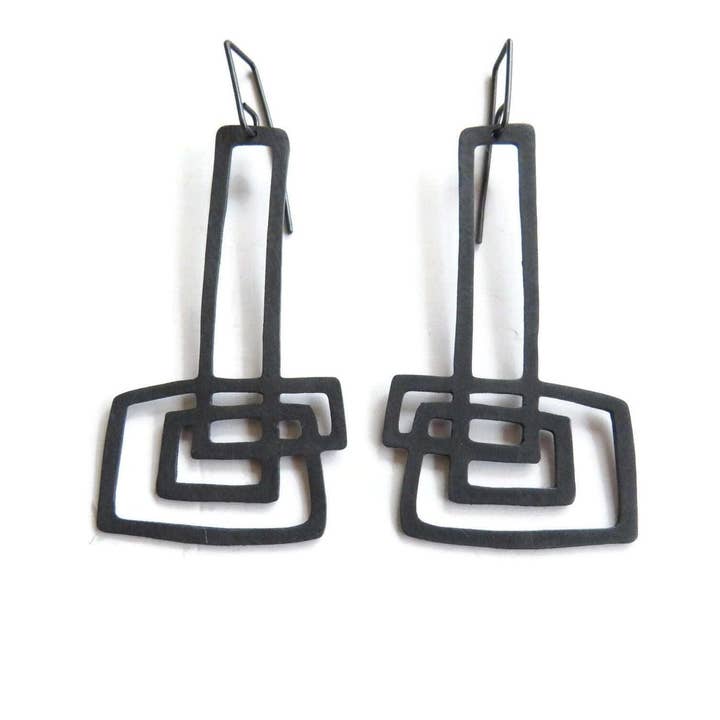 Kimya Joyas – wholesale Hängande örhängen – Extra långa skulpturala oxiderade silverörhängen