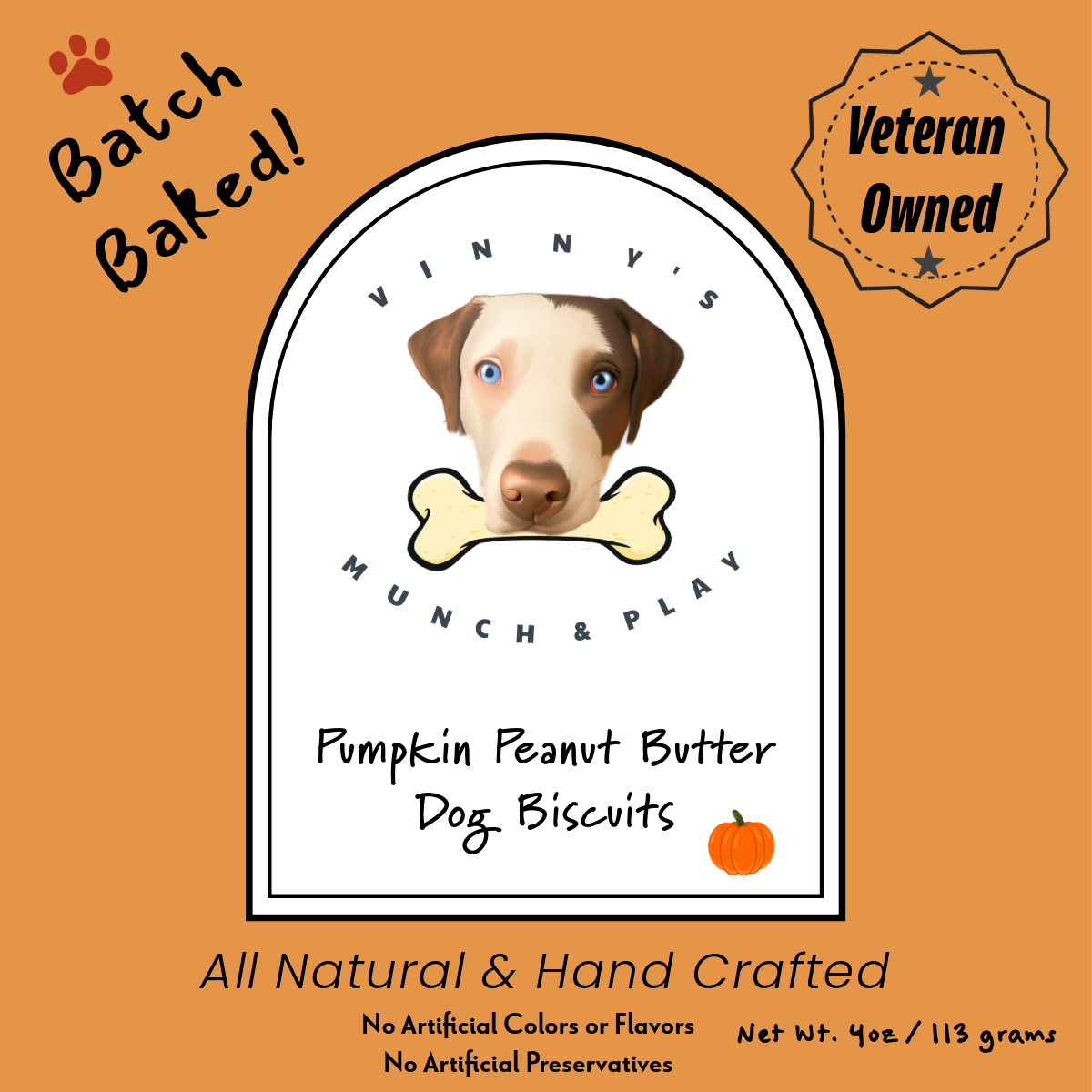 Vinny's Munch & Play - Wholesale Pet Biscuit - Dog - Pumpkin Peanut Butter Dog Biscuit 2