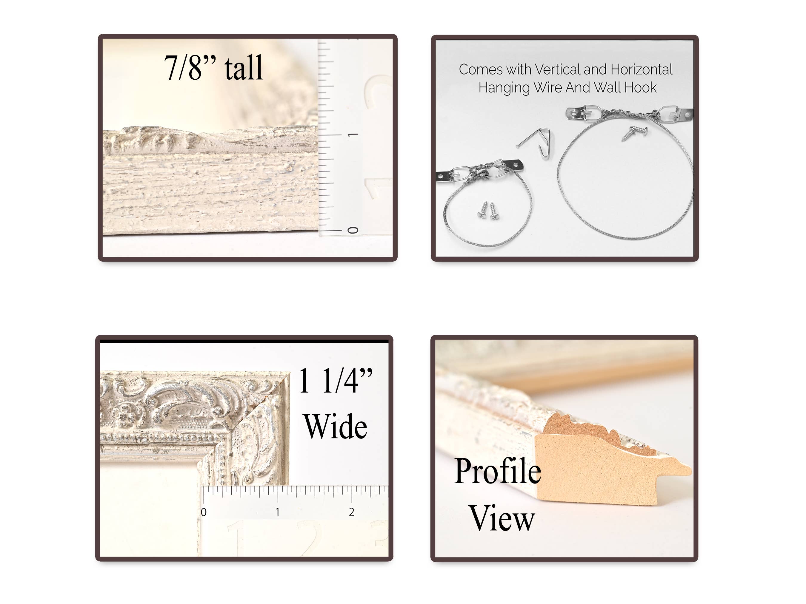 Riveros Frames - Vente Cadres photos - Profil orné peint en blanc avec finition rustique - 1863WH2