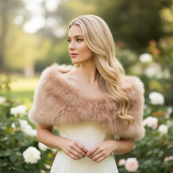 VINTAGE INSPIRED MARABOU FEATHER STOLE - CARAMEL (SG1) for wholesale by Athena Bridal Jewellery