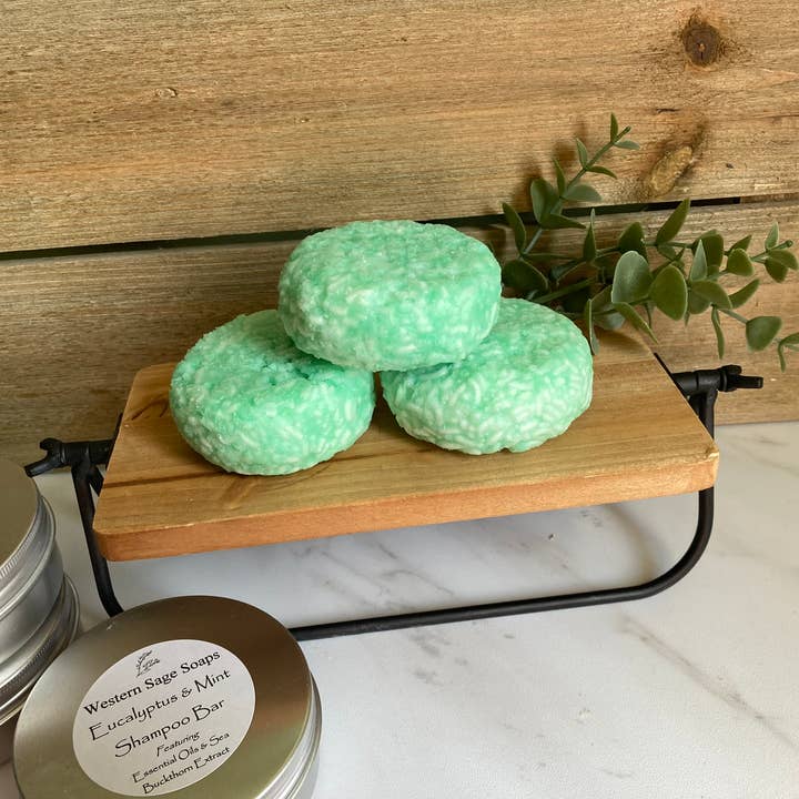 Eucalyptus & Mint Solid Shampoo Bar for wholesale by Western Sage Soaps