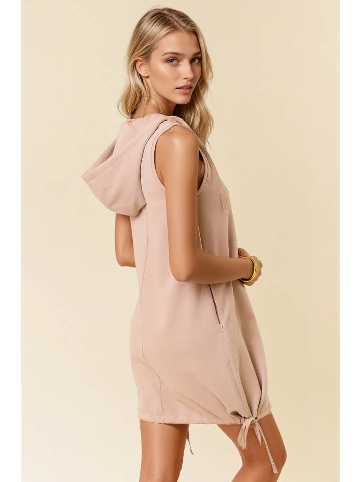 Doe and Rae - Wholesale Dress - Women's - Drawcord Bottom Sleeveless Hooded Mini Dress - 27753D3