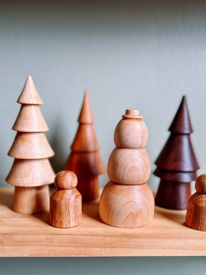 Hand-turned "Frosty" Minimalist Wood Holiday Set | Wood Toys for wholesale by Make It Slow | Modern Woodworking the Old Fashioned Way