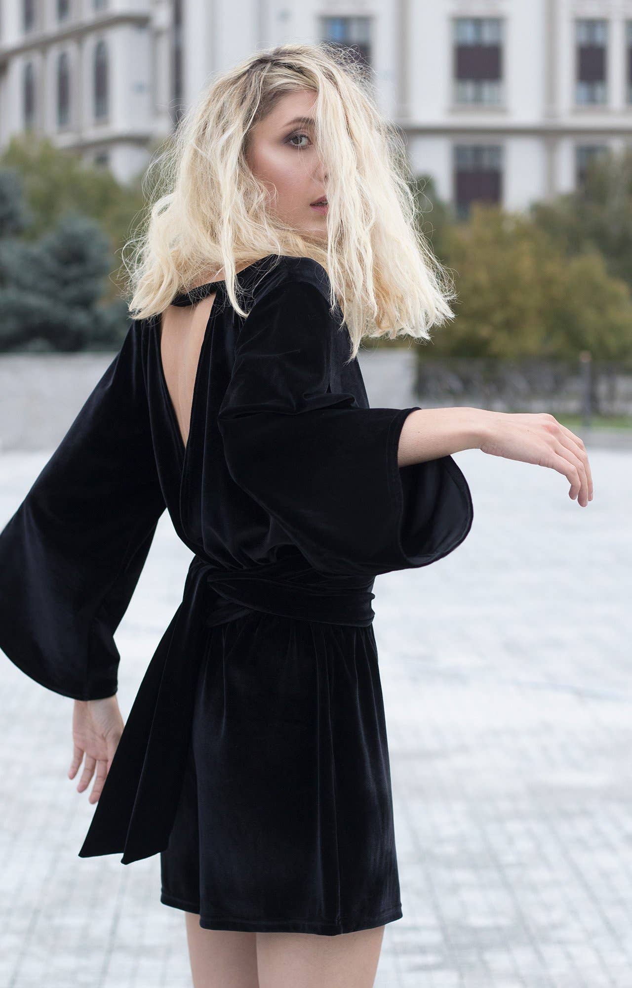 Black Bareback velvet jumpsuit for wholesale on Faire3