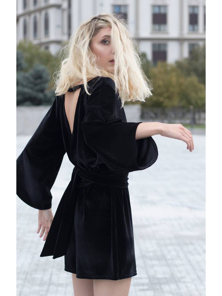 Black Bareback velvet jumpsuit for wholesale on Faire3