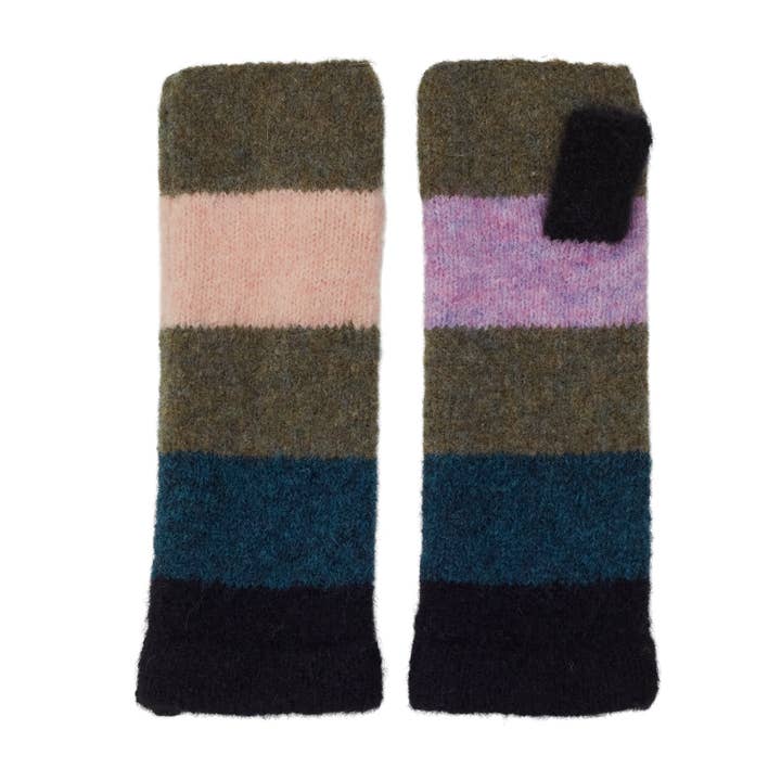 Handgelenkwärmer aus Mohair/Wolle mit großen Streifen, Mehrfarbig für den Großhandel von Somerville Scarves