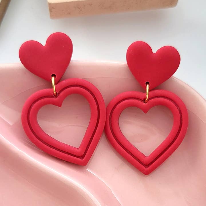 Polymer Clay Red Heart Øreringedråber for engroshandel hos Sweets & Pearls