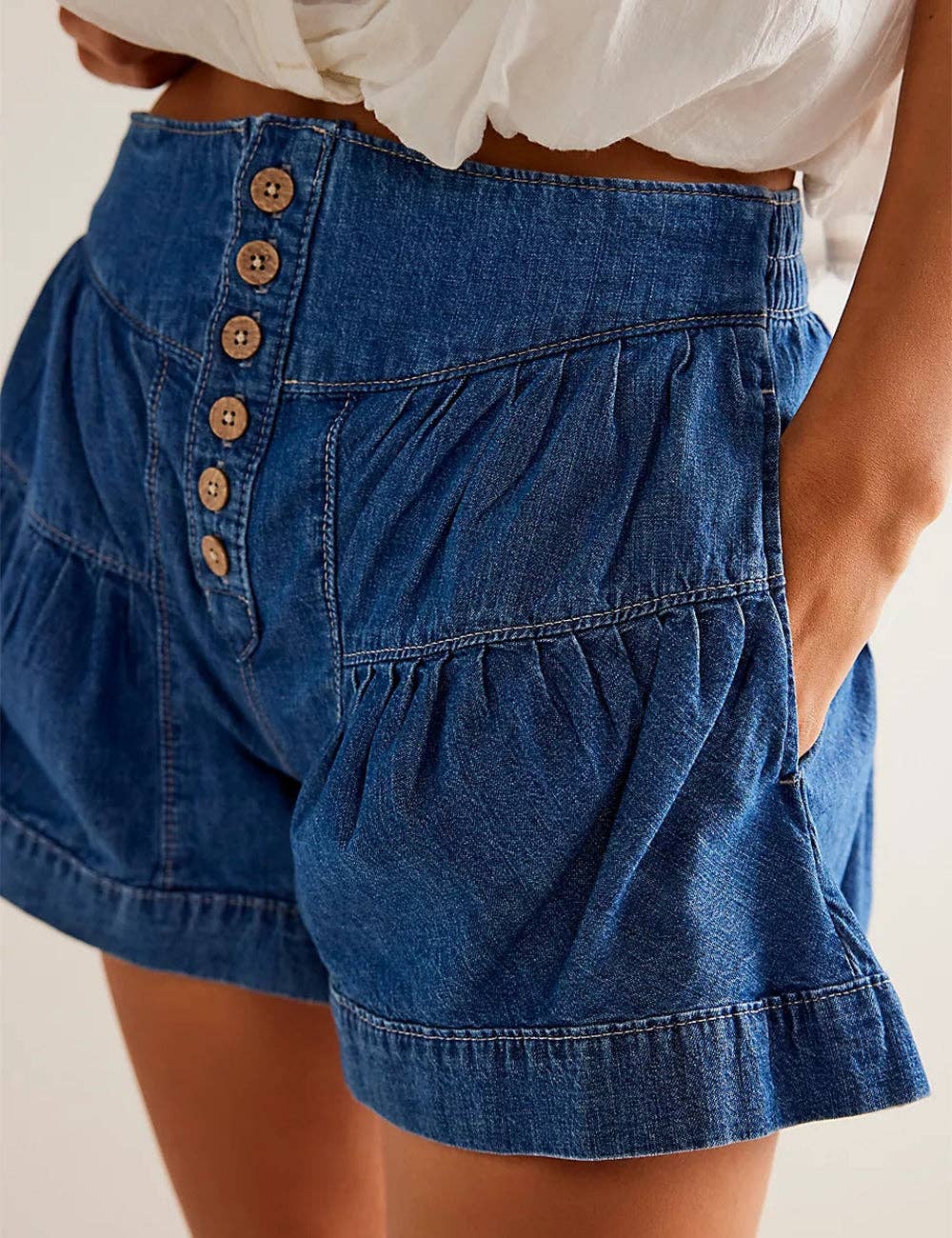 Sweetkama - Wholesale Shorts - Women's - Ladies Solid Color Cotton Denim Shorts SKS4081