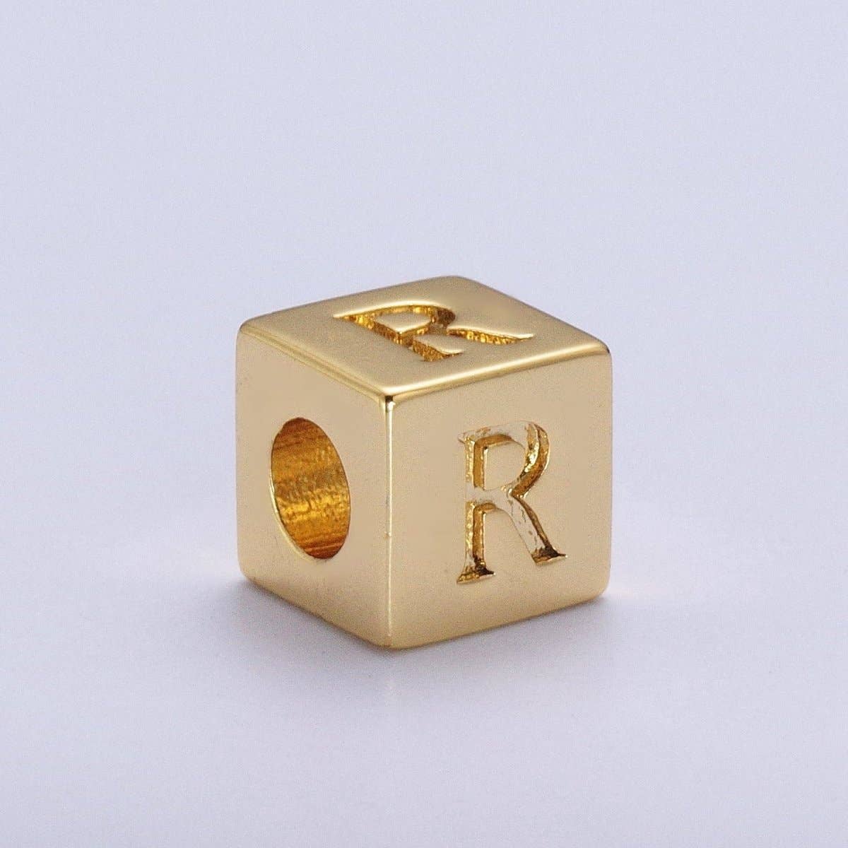Aim Eternal - Wholesale Individual Charm/Pendant - Gold Initial Letter Alphabet 6.2mm Block Beads Charm Connector For Jewelry Making Component Supply A-A1145-A-A115717