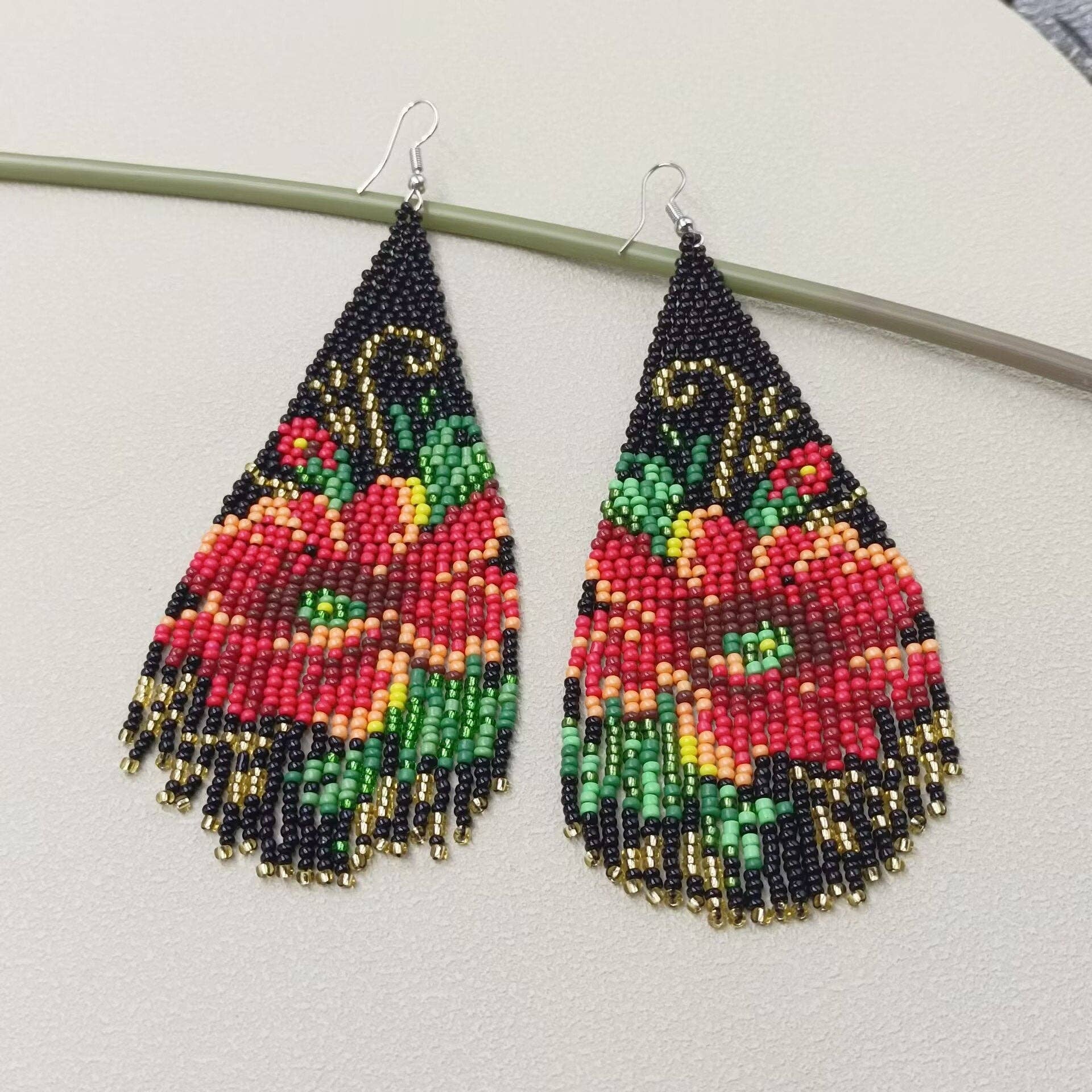 Mio Queena - Wholesale Tassel Earrings - Flower Boho Handmade Seed Beads Fringe Earrings - BJ/SB0