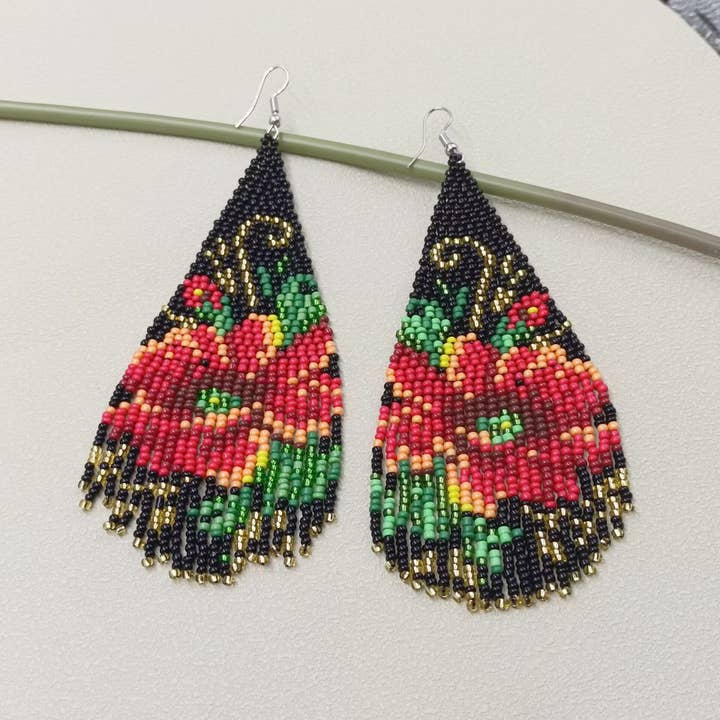 Mio Queena - Wholesale Tassel Earrings - Flower Boho Handmade Seed Beads Fringe Earrings - BJ/SB