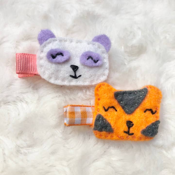 Pinces à cheveux Panda et Tigre pour la vente par Charley & Ruth Designs