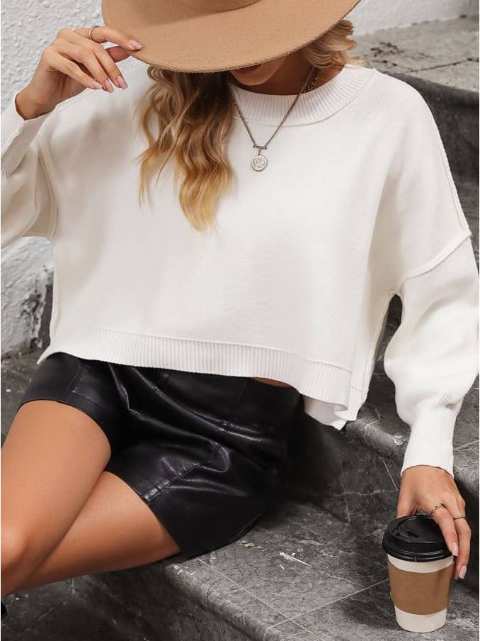 Rosa Clothing - Wholesale Knit Sweater - Women's - Crewneck Cropped Patchwork Knitted Sweater16