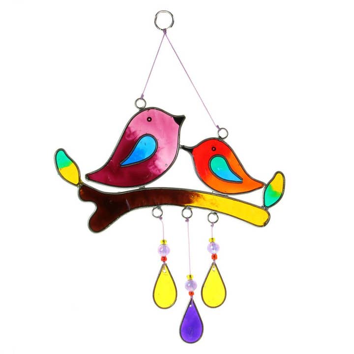 Suncatcher 2 Birds on Branch 15x15cm for wholesale by Shared Earth