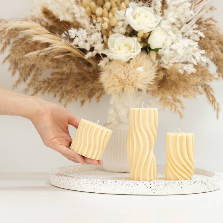 River Wavy Pillar Candle Small for wholesale by Iconic Candles