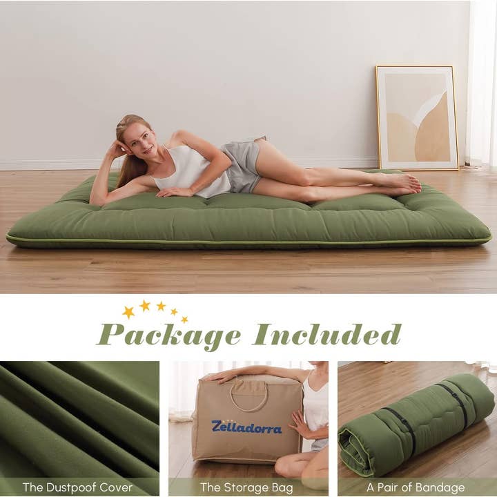 Green Twin Futon Mattress Portable, Roll-Up, Thick Tatami Style for wholesale on Faire1