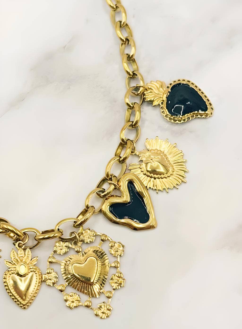 Wild & Free - Wholesale Pendant/Charm Necklace - Boho Chic Necklace with Sacred Heart Charms2