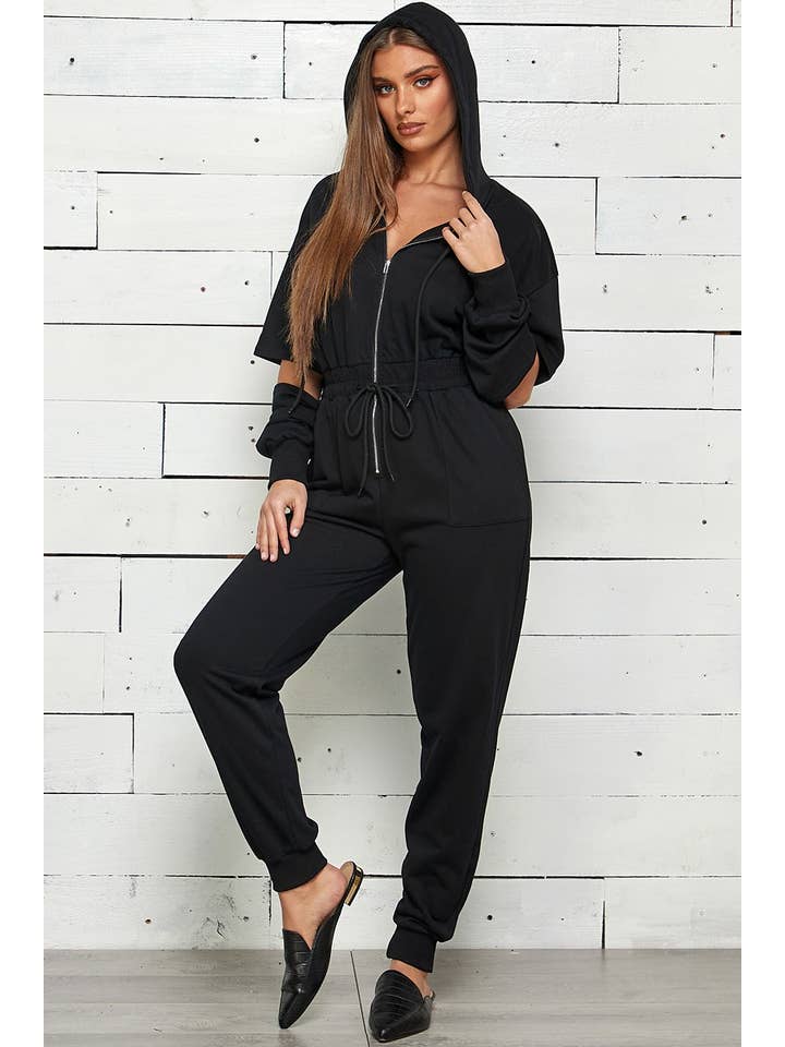 Shop Michella – Großhandel Jumpsuit – Damen – FRENCH TERRY OVERALL MIT KAPUZE UND REISSVERSCHLUSS3