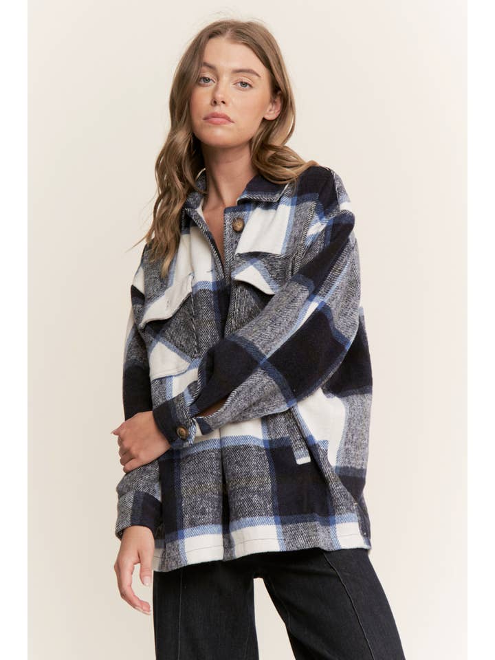 Sweet Generis – wholesale Shirt Jacket/Shacket - Women’s – FUZZY PLAID BUTTON DOWN FLANNEL SHIRT JACKET16