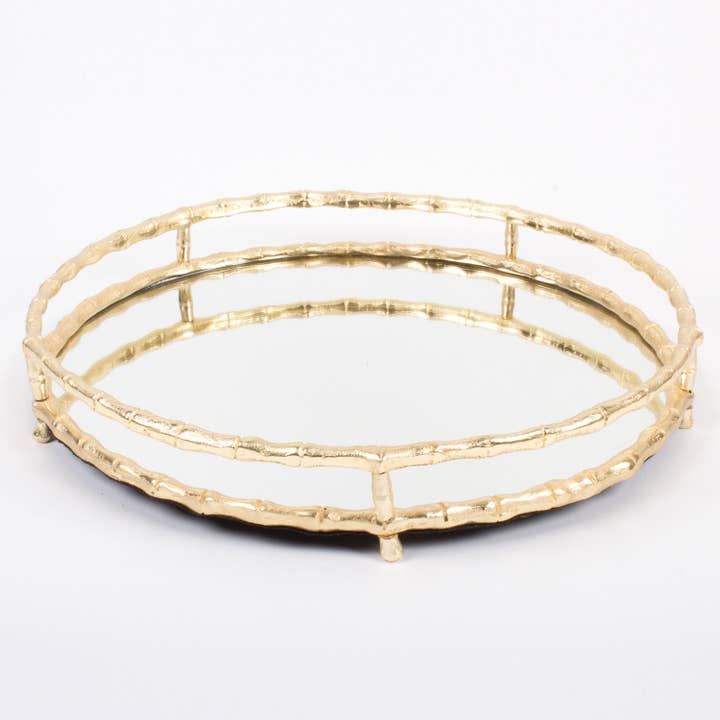 8 Oak Lane - Wholesale Decorative Tray - Gold Bamboo Round Mirrored Tray