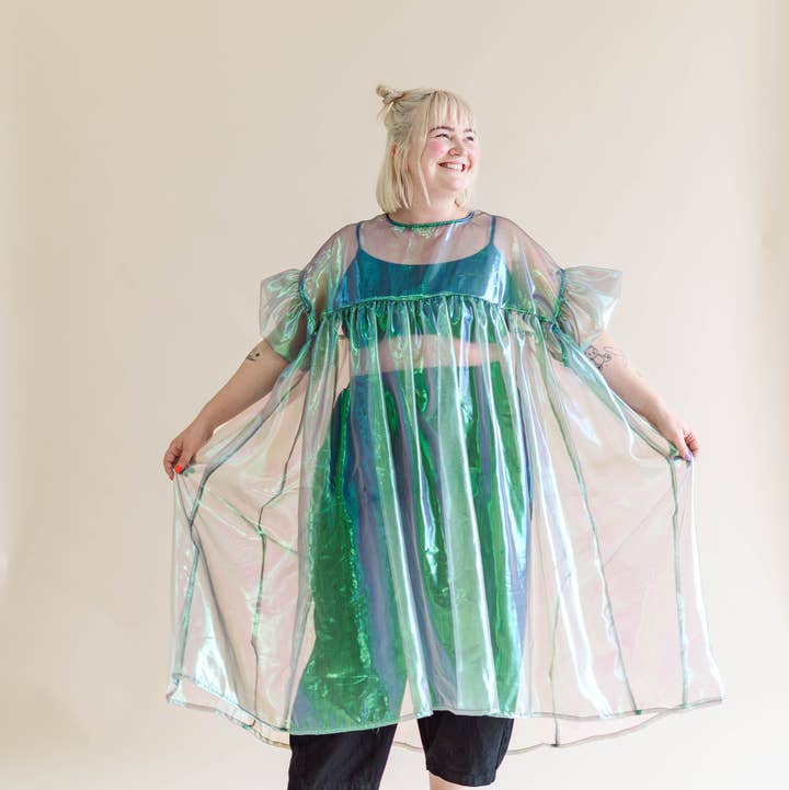 Size-Inclusive Plus Size Gathered Sheer Green Maxi Dress for wholesale by Nettle Studios