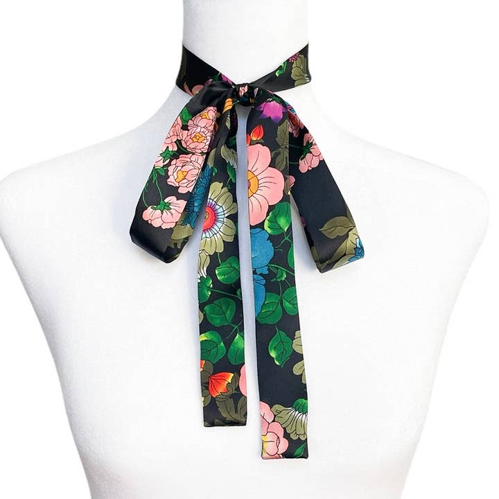 Italian Garden Silk Bow Scarf | Skinny for wholesale by Melissa Velia