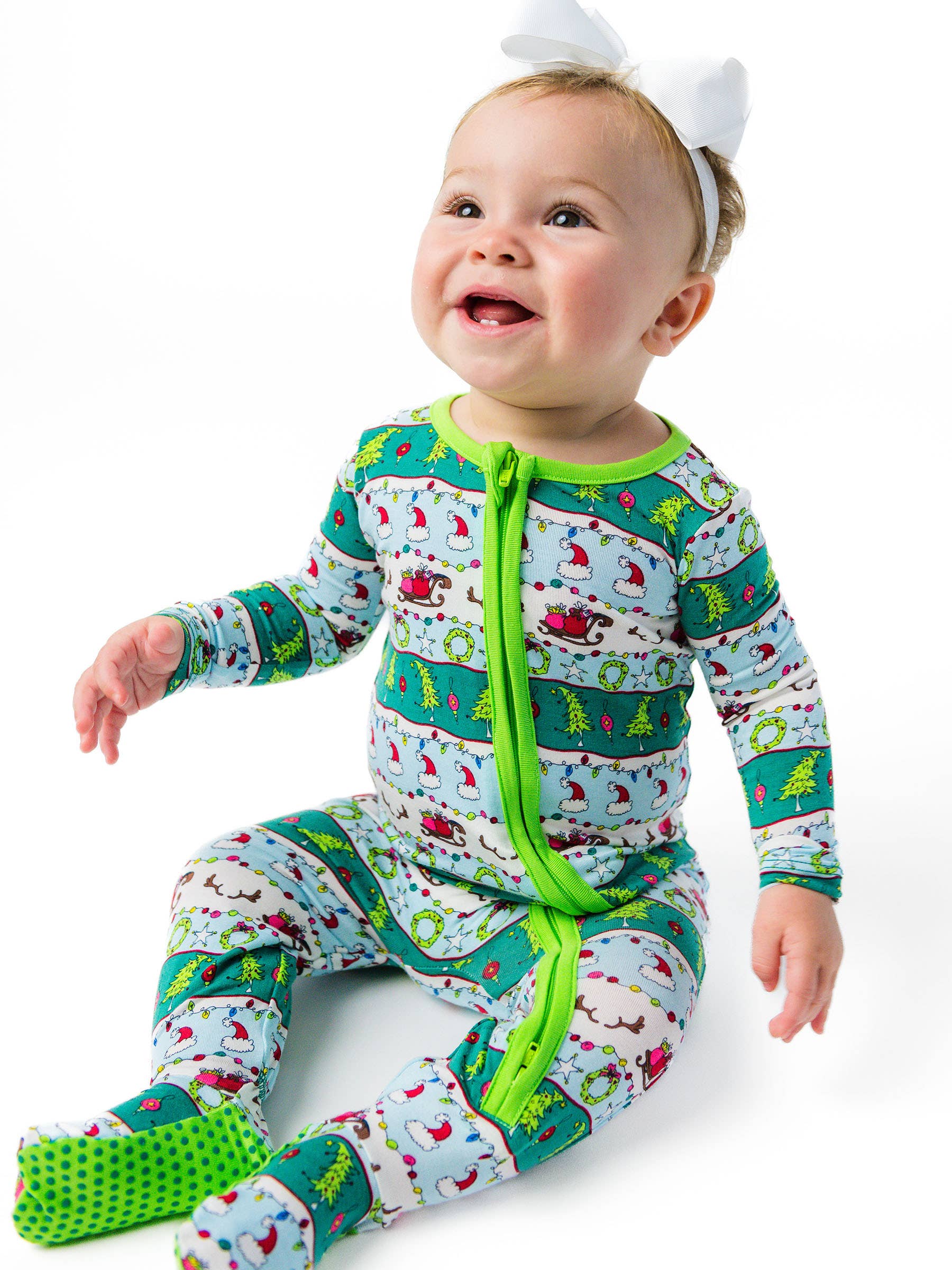 Multi Color SoftSnooze™ Baby Bamboo Viscose Festive Fair Isle Footed One Piece Pajama for wholesale on Faire2