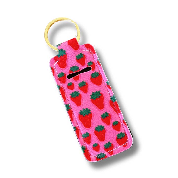 Lip Balm Keychain Holder - Strawberry Field for wholesale by Elle Nicole