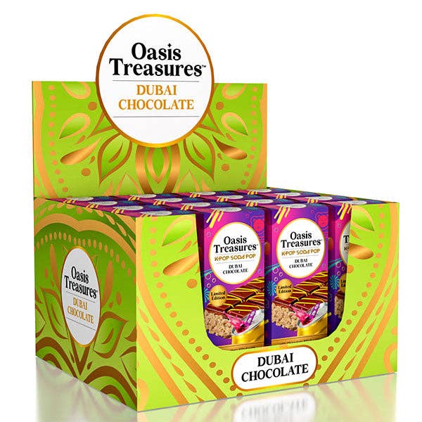 Showcase - Wholesale Chocolate Bar - Dubai Chocolate Bar Limited Edition KPop Soda Pop Flavor by Oasis Treasures (75g)3