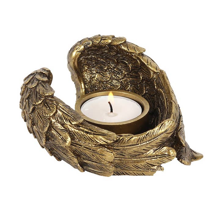 Something Different Wholesale - Wholesale Candle Holder - Antique Gold Angel Wing Tealight Candle Holder