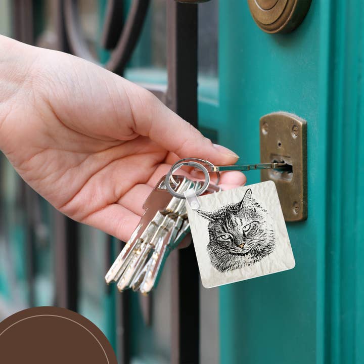 3dRose - Wholesale Keychain - Unisex - 3dRose, Black And White Sketch Of Maine Coon Cat, With Pink Nose, Key Chain5