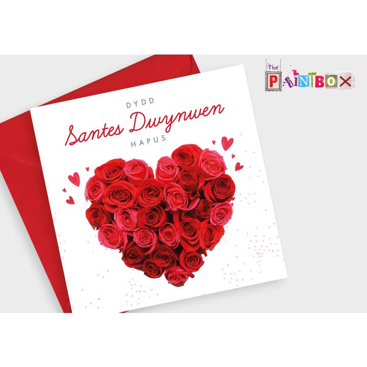 Glædelig Sankt Dwynwens Dag, Hjerte af Roser Walisisk Hilsen kort 6 for engroshandel hos The Paintbox