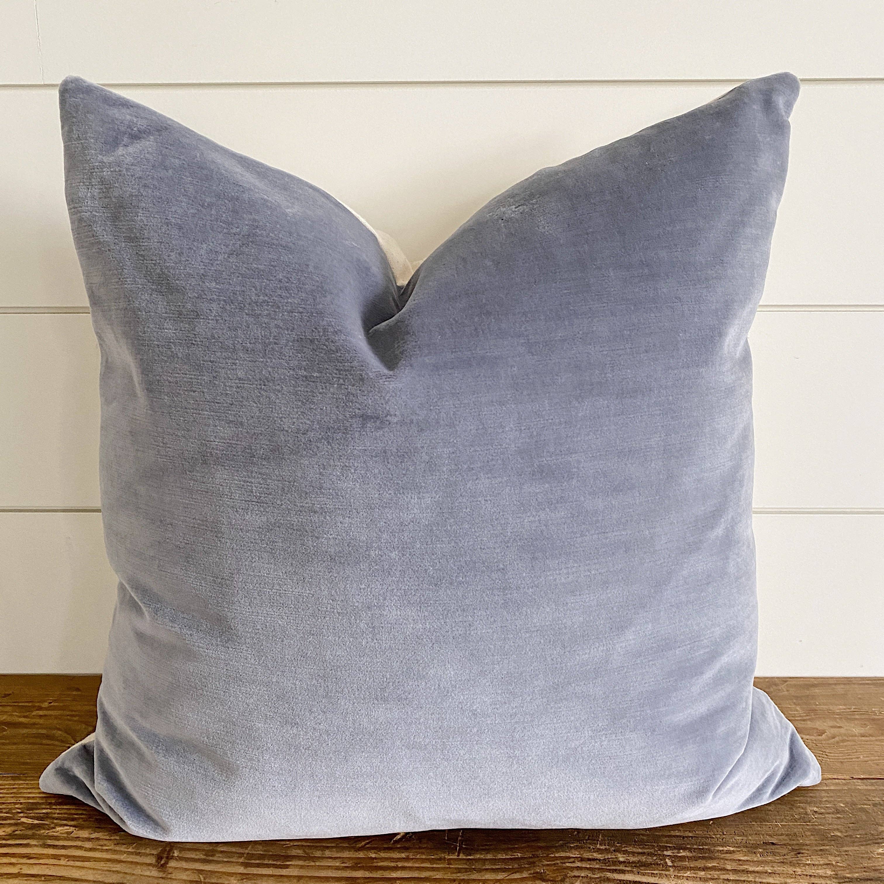 Linen & Ivory - Wholesale Throw Pillow Cover - HAYDEN || Velvet Striped Pillow Cover // Misty Blue2