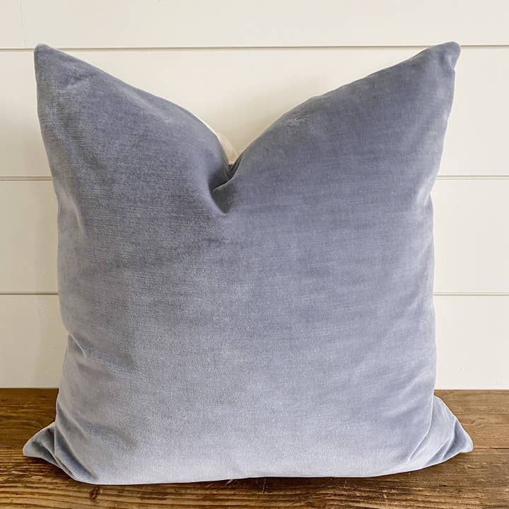 Linen & Ivory - Wholesale Throw Pillow Cover - HAYDEN || Velvet Striped Pillow Cover // Misty Blue2