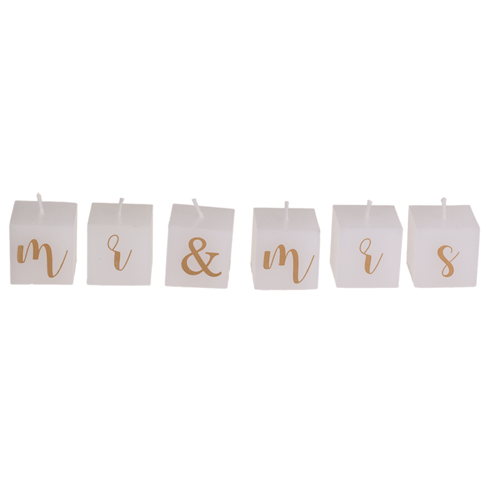 Out of the blue KG - Wholesale Grappige kaars - Vierkante kaarsen met letters Mr. & Mrs., set van 61