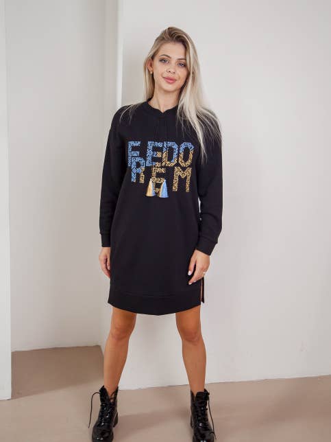 Sweatshirt Bordado Feminino Freedom Preto por atacado de Galychanka