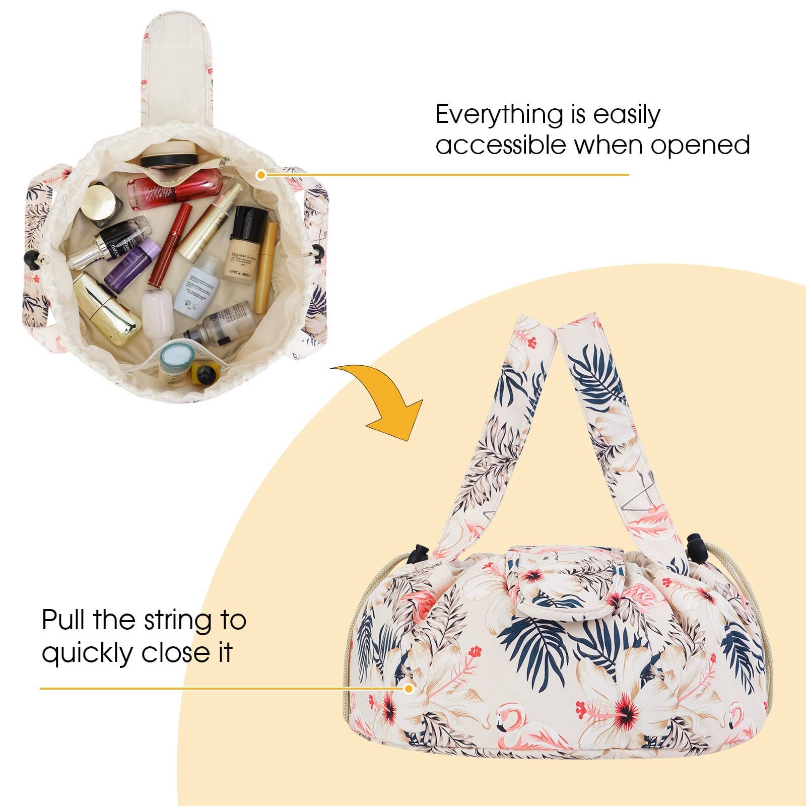 wandf – bolsa de maquilhagem e cosméticos por atacado – Saco de maquilhagem com cordão de barril Bolsas grandes para higiene pessoal cosmética1