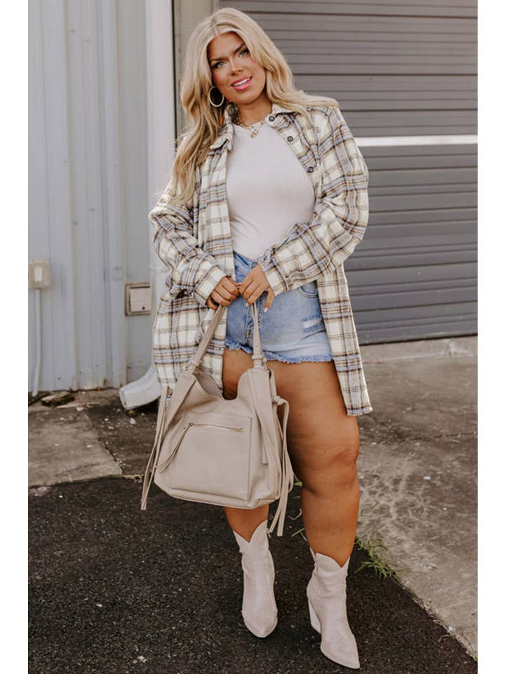 Vit Rand Vit rutigt tryck tunika plus storlek schacket med slitsar för wholesale på Faire5