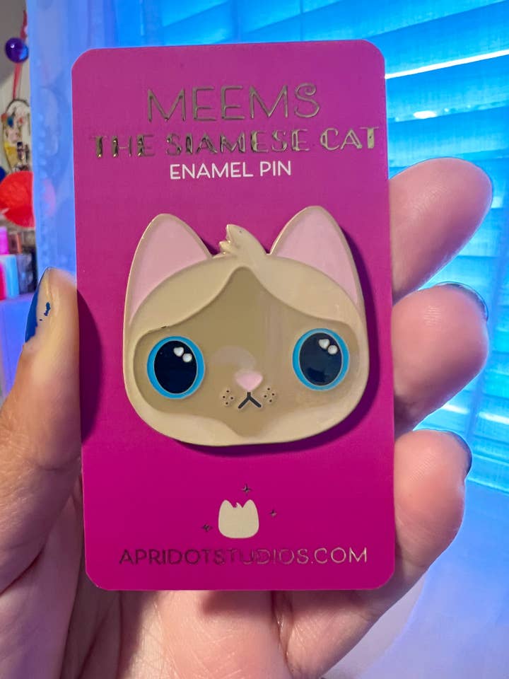 Mimieux the Siamese Cat Enamel Pin for wholesale by Apridot Studios