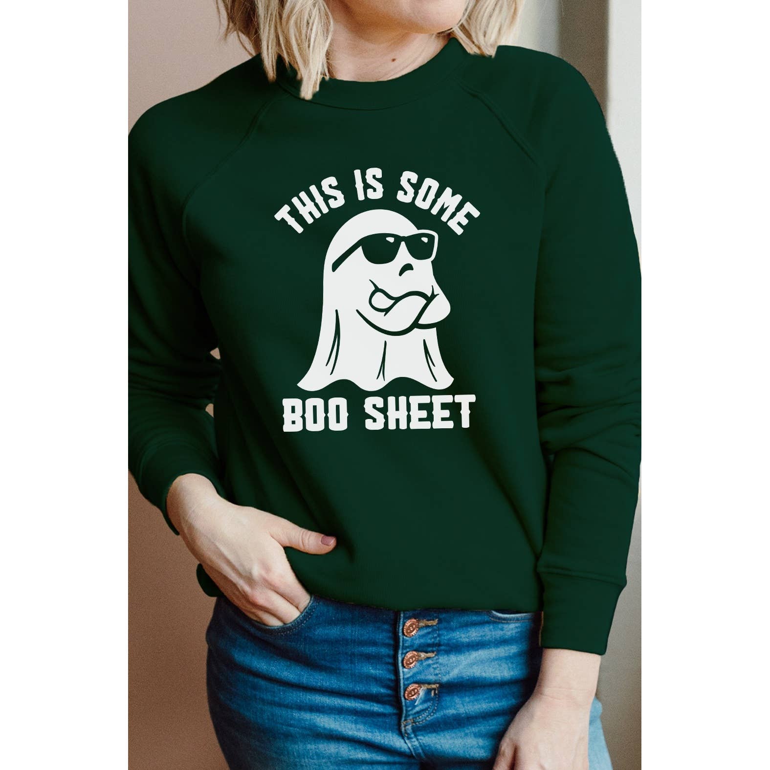 Kissed Apparel – Engroshandel Grafisk Sweatshirt - Dame – Dette er nogle Boo Sheet Ghost Graphic Sweatshirt1