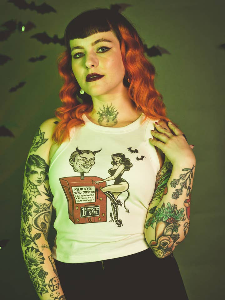 Devil's Fortune Rib Racer Tank in Natural  for wholesale by Mischief Made