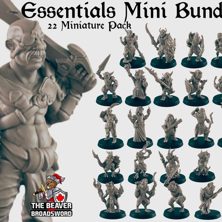 dnd essential Monster Mini Pack 2 - 22 Miniatures! - EC3D, Pathfinder 2E, Kobold, Orc, Gnoll, Bandit, Goblin | 32mm | TTRPG | Wargaming for wholesale by The Beaver and Broadsword